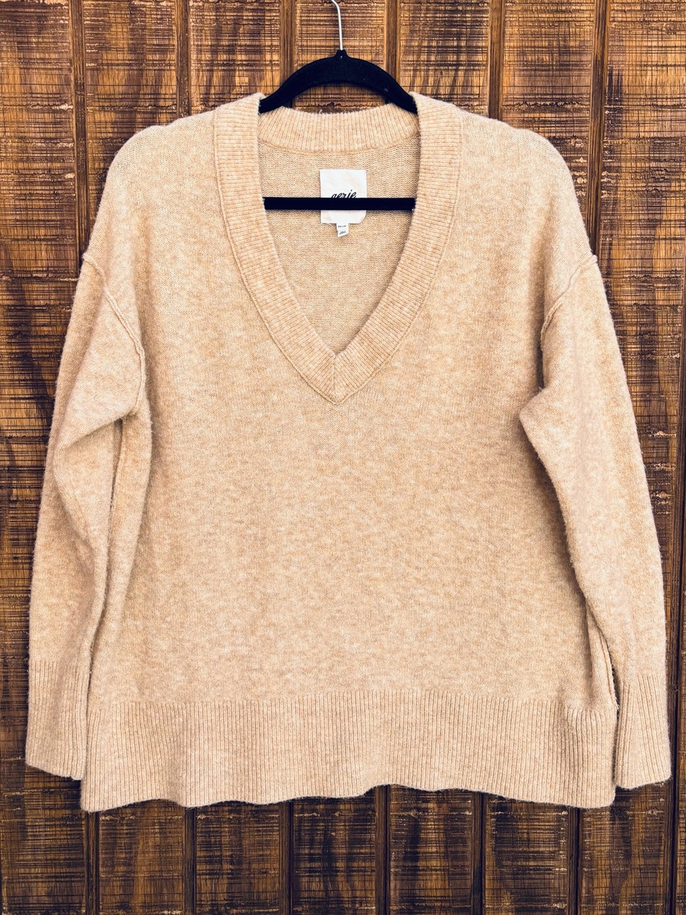 Aerie Oatmeal Color V Neck Oversized Sweater